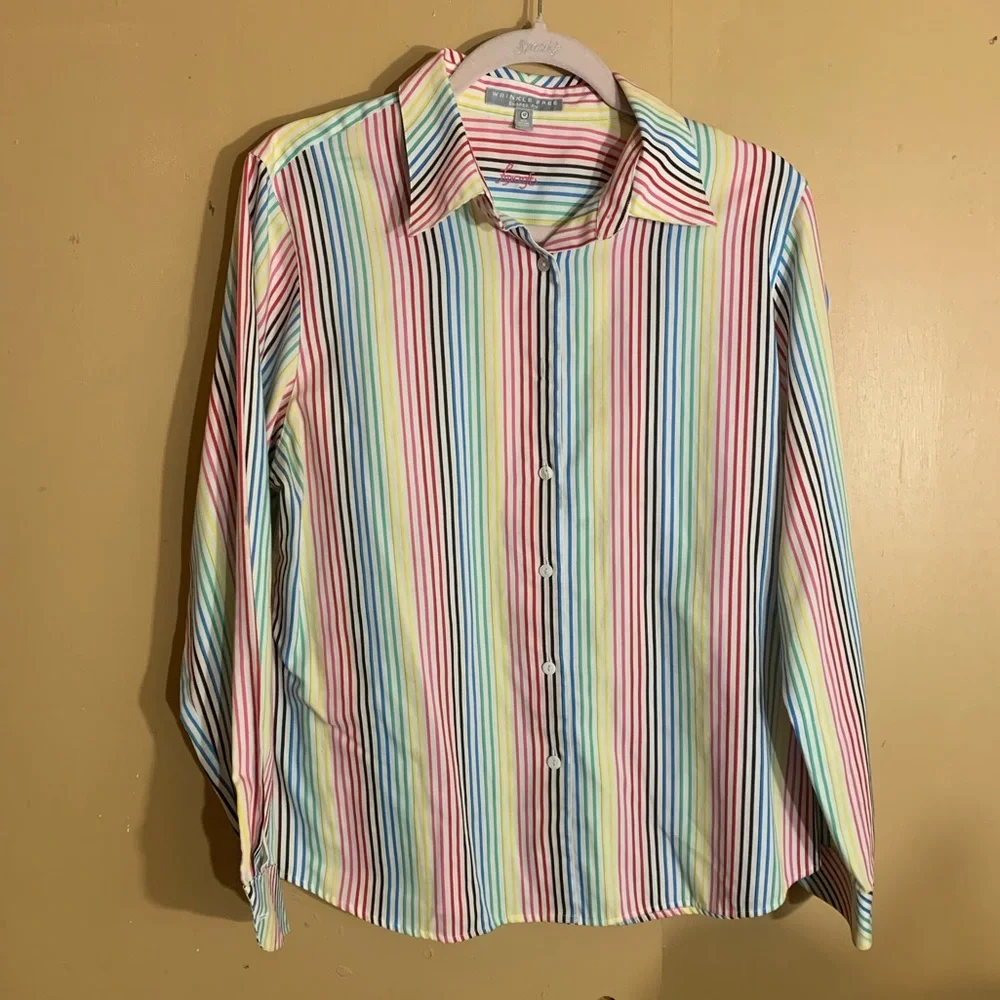 🌺 FOXCROFT Multicolored No-Iron Striped Shirt 12 - Picture 2 of 16